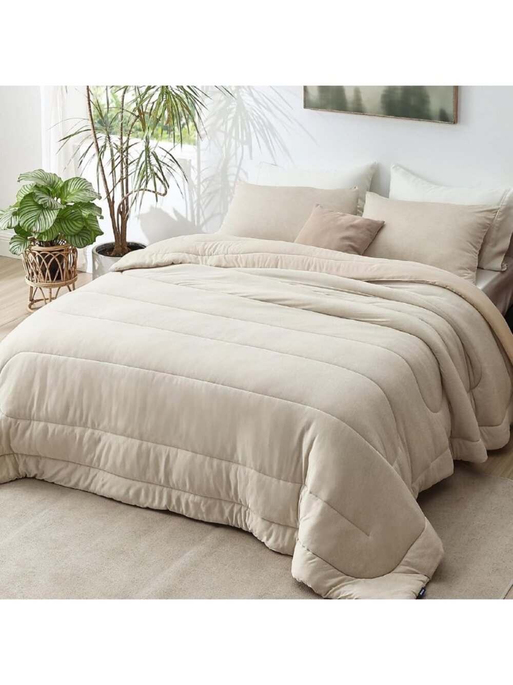 Cozy Queen Comforter Set - Cooling All-Season Bedding in Oatmeal Color